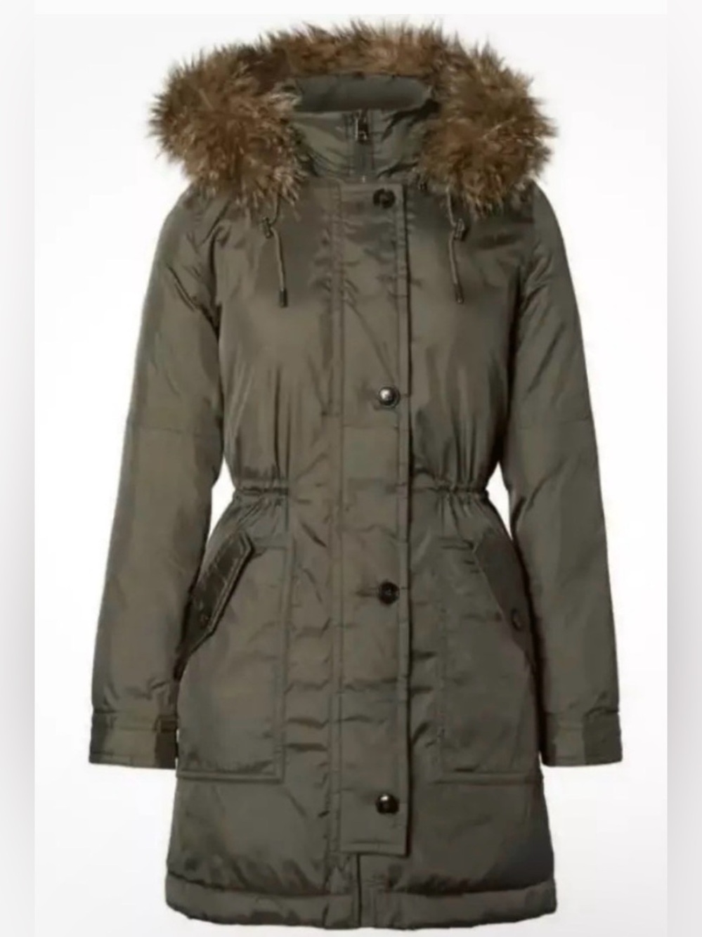 Banana Republic Women's Olive Faux-Fur Trim Parka Jacket